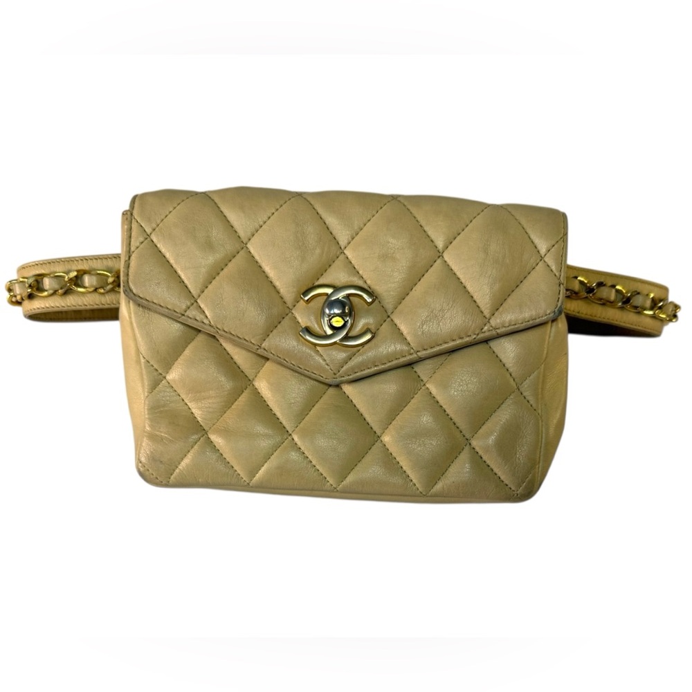 CHANEL Beige Quilted Leather Belt Bag Rare